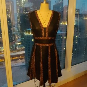 BCBGMaxAzria Black Leather and Lace Inset Dress